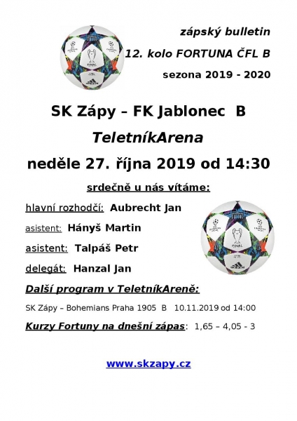 Program SK Zápy - FK Jablonec B
