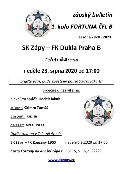 Program SK Zápy - Dukla Praha B